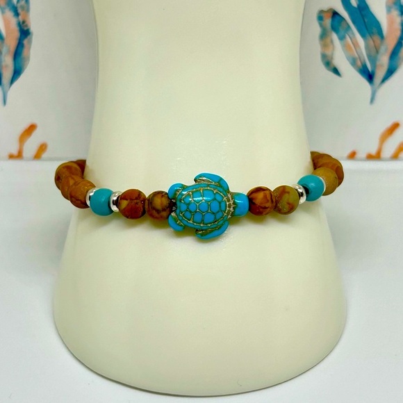 Handmade Sea Turtle Beaded Stone Beach Bracelet Set! New in Box! - Picture 7 of 7